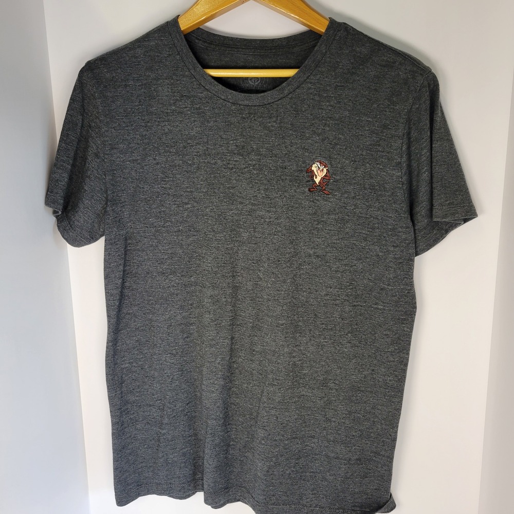 Looney Tunes Taz Tasmanian Devil Embroidered Grey Heather T-Shirt Mens Small